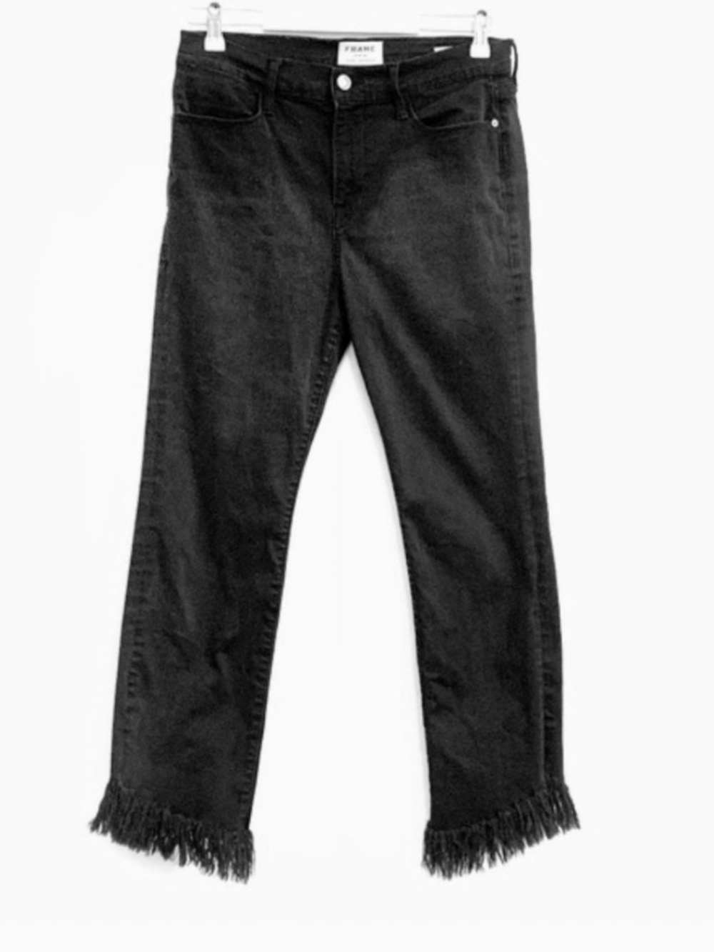 FRAME DENIM Le High Straight Shredded Raw Hem in Noir Size 29